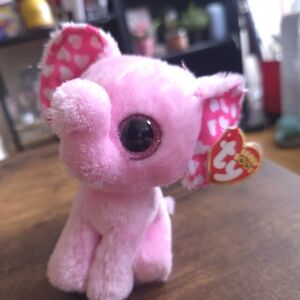 Ty Pink Plush Elephant with Glitter Eyes